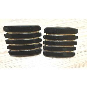 Vintage Black & Gold Art Deco Style Geometric Stud Earrings 80s‎ Statement